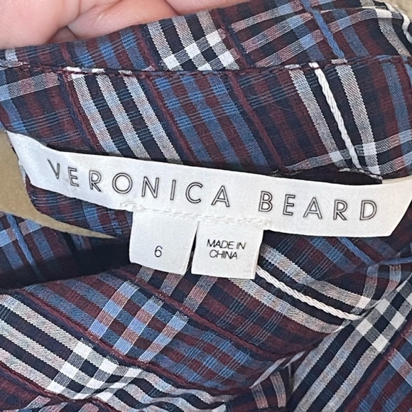 Veronica Beard Isabel Reversed Plaid Long Sleeve Top Size 6 Mock Neck Buttoned - Picture 11 of 14